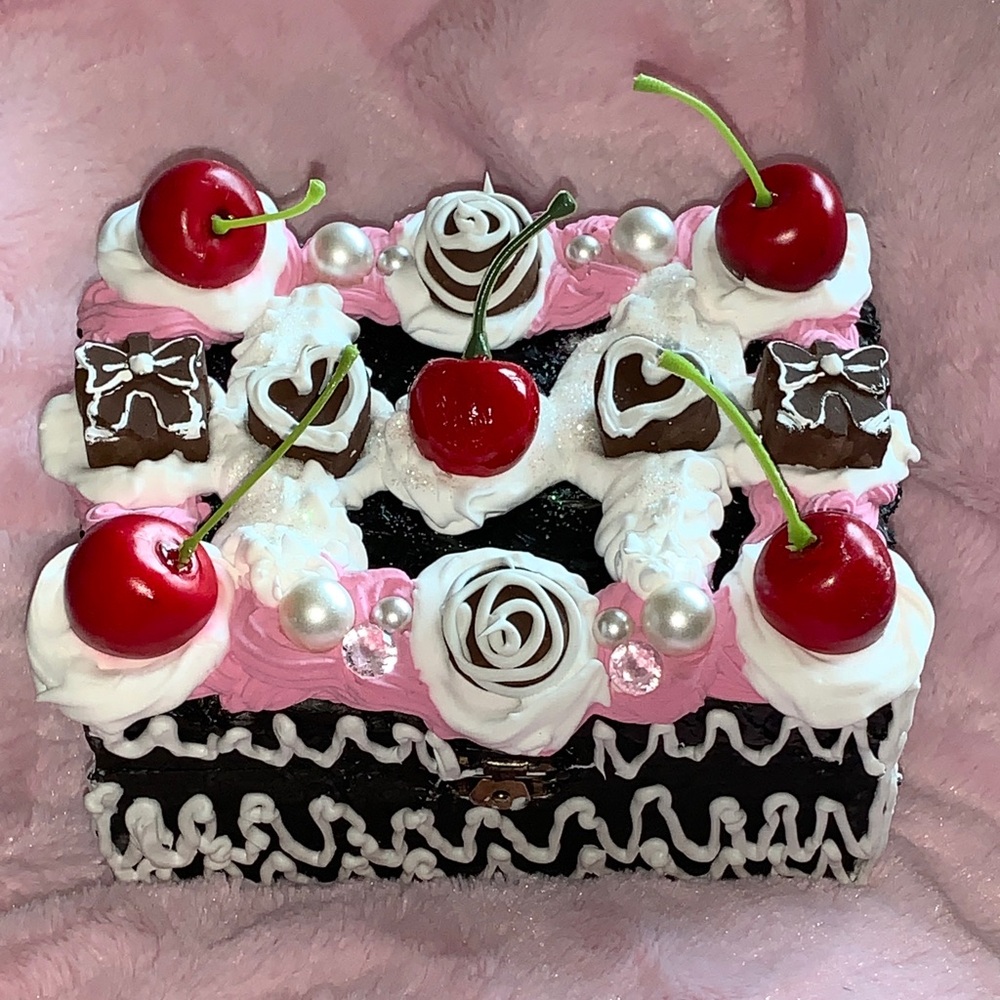 Wood storage box with cherries